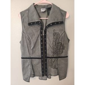 Harley Davidson Womens Full Zip Laced Up Back Vest Grey Size XL